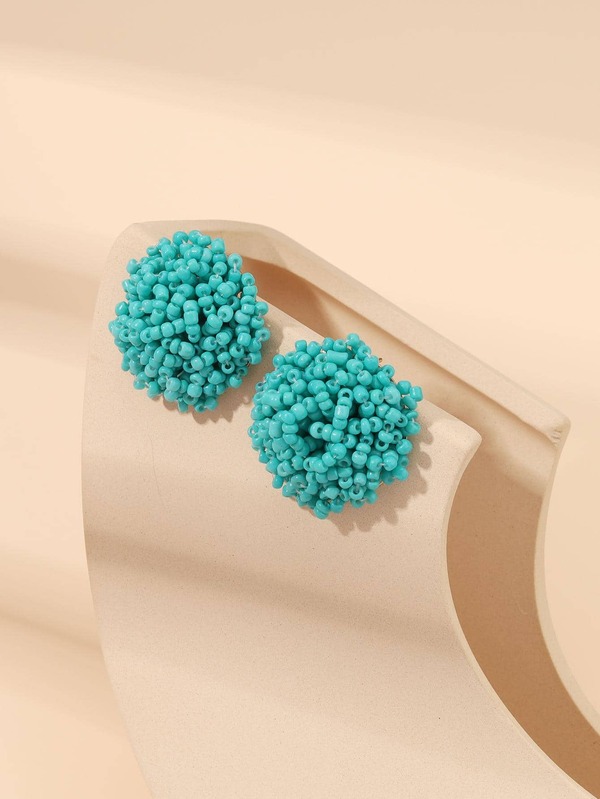 Beaded Round Stud Earrings SHEIN USA