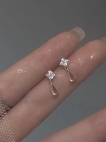 Bông tai giọt nước đính đá - Vàng - Xem 3