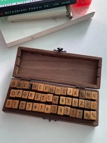 42 piezas Sello de madera con diseño de letras y números, sello de madera vintage multiusos fácil de usar para scrapbooking, elaboración de tarjetas, manualidades DIY y vuelta al colegio - Marrón - Ver 4