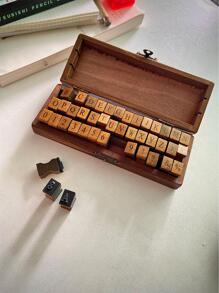 42 piezas Sello de madera con diseño de letras y números, sello de madera vintage multiusos fácil de usar para scrapbooking, elaboración de tarjetas, manualidades DIY y vuelta al colegio - Marrón - Ver 1