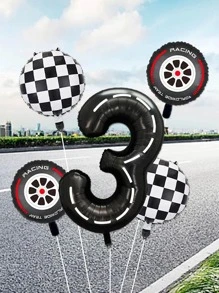 5pcs Racing Theme Foil Balloons 40 Inch Black Number Helium Balloons Baby Birthday Party Decoration Shower - Black and White - View 1