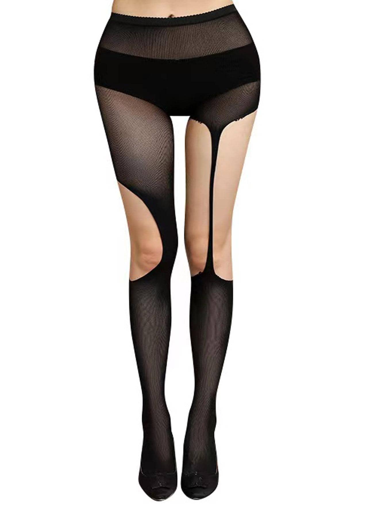 1雙女士鏤空時尚褲襪適合夏天 - 黑色 - 查看 1