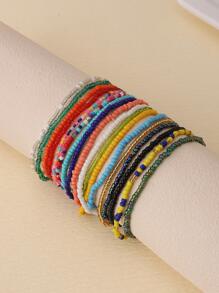 12pcs/set Color Block Beaded Anklet - Multicolor - View 4