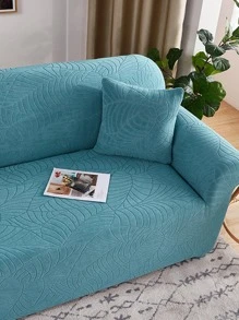 1入組藍色提花葉子圖案沙發套無填充物家用防水滌綸彈力沙發套 - 藍色 - 查看 5