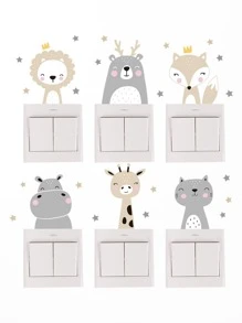 6pcs Removable PVC Switch Outlet Wall Sticker, Creative Cartoon Graphic Self-Adhesive Switch Sticker For Decoration, Stickers, Wall Decal, Vinyl Decal For Home Decorations, Spring Decoration Items Refresh Your Home, Rama Decoration Stickers Gifts Birthday Graduation - Multicolor - View 1