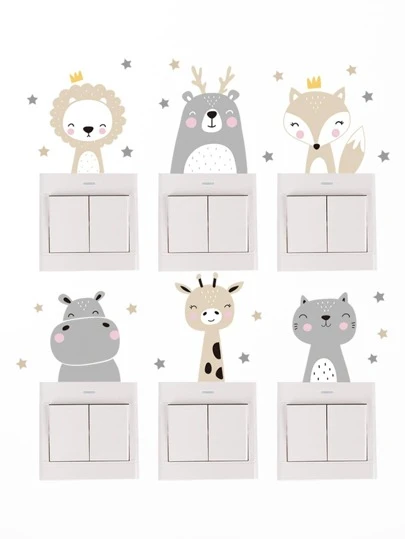 6 ملصقات جدارية قابلة للإزالة من البي في سي لمفاتيح الكهرباء، ملصقات مبتكرة بطبعات كرتونية لاصقة ذاتية للديكور، ملصقات، ملصقات جدارية، ملصقات فينيل لديكورات المنزل، عناصر ديكور الربيع لتجديد منزلك، هدايا ملصقات ديكور رامة لأعياد الميلاد والتخرج