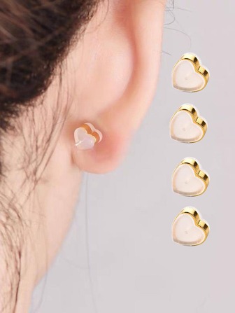 10pcs Heart Shaped Earring Cap, Gold Silicone Anti-slip Earring Plug For DIY