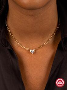 1入組魅力四射方晶鋯石裝飾心銀吊墜項鍊適合女士適用於禮品