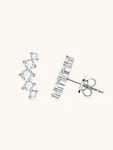 1pair Ear Crawler Stud Earrings for Women 925 Sterling Silver 0.74CTW. Round Cut Moissanite Earrings D Color VVS1 Gemstone Earrings Jewelry Birthday Gifts with GRA Certificate - Silver - View 3