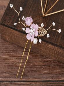 4pcs Flower Decor Bridal Hair Pin Boho - Purple - View 3