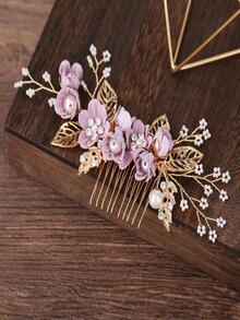 4pcs Flower Decor Bridal Hair Pin Boho - Purple - View 5