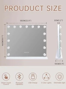 FENCHILIN Large Hollywood Vanity Mirror with Lights Bluetooth Tabletop Wall Mount White22.8'' x 18.9'' - White - View 10