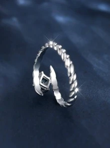 1 Chiếc Nhẫn Bạc Xoắn Bốn Ngạnh Độc Đáo Vuông Sáng Bóng Đính Đá Cubic Zirconia, Tuyệt Vời Cho Phụ Nữ Hẹn Hò Quà Tặng - Bạc - Xem 3