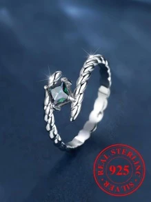 1 Chiếc Nhẫn Bạc Xoắn Bốn Ngạnh Độc Đáo Vuông Sáng Bóng Đính Đá Cubic Zirconia, Tuyệt Vời Cho Phụ Nữ Hẹn Hò Quà Tặng - Bạc - Xem 1