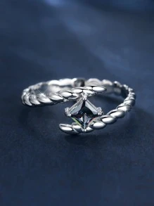 1 Chiếc Nhẫn Bạc Xoắn Bốn Ngạnh Độc Đáo Vuông Sáng Bóng Đính Đá Cubic Zirconia, Tuyệt Vời Cho Phụ Nữ Hẹn Hò Quà Tặng - Bạc - Xem 2