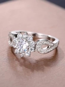 1 Chiếc Nhẫn Trang Trí Đính Đá Cubic Zirconia Quyến Rũ Cho Phụ Nữ Để Trang Trí Hàng Ngày - Bạc - Xem 4