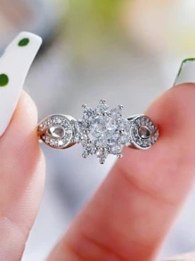 1 Chiếc Nhẫn Trang Trí Đính Đá Cubic Zirconia Quyến Rũ Cho Phụ Nữ Để Trang Trí Hàng Ngày - Bạc - Xem 2
