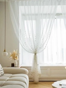 Polyester Sheer Panel Rèm, Phong cách Châu Âu Hình tròn Thêu Ngọc trai giả Trang trí Lọc ánh sáng Rèm Sheer Riêng tư cho Phòng ngủ - Nhiều màu - Xem 5