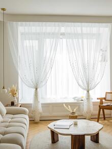 Polyester Sheer Panel Rèm, Phong cách Châu Âu Hình tròn Thêu Ngọc trai giả Trang trí Lọc ánh sáng Rèm Sheer Riêng tư cho Phòng ngủ - Nhiều màu - Xem 7