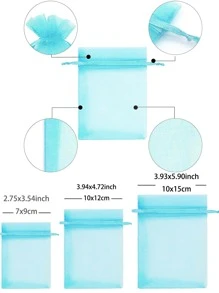 20 件珠寶禮品袋,生日結婚紀念日禮品袋,糖果巧克力抽繩網狀仙女袋 - 淺藍色 - 查看 2