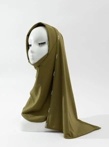 Bead Decor Pull-On Style Hijab - Army Green - View 1