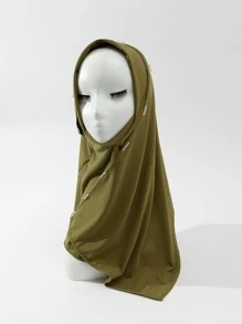 Bead Decor Pull-On Style Hijab - Army Green - View 2