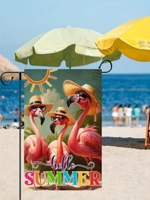 1pc Flamingo Print Garden Flag, Cartoon Polyester Yard Flag For Outdoor - Multicolor - View 2