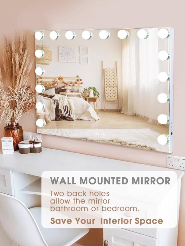 FENCHILIN Large Hollywood Vanity Mirror with Lights Makeup Mirror with 18 Dimmable Bulbs, 3