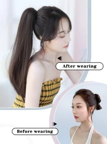 7JHH WIGS 深棕色中长直爪夹马尾接发 20 英寸合成耐热马尾假发 适合女士日常派对 - Dark Brown - 查看 6