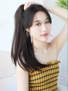 7JHH WIGS 深棕色中长直爪夹马尾接发 20 英寸合成耐热马尾假发 适合女士日常派对 - Dark Brown - 查看 7