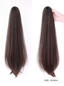 7JHH WIGS Mocha Brown Claw Clip On Ponytail Hair Extensions For Women Medium Length Straight Claw Clip In Ponytails Natural Synthetic Hair Extension Easy To Use Fluffy &Not Tangled 20 Inch - Màu nâu  Mocha - Xem 2