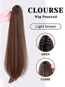 7JHH WIGS 浅棕色中长直爪夹马尾接发 20 英寸合成耐热马尾假发 适合女士日常派对 - Light Brown - 查看 4