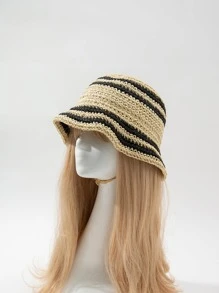 New Arrival Women's French Style Braided Straw Hat, Sun Protective Bucket/Bucket Hat - Beige - View 1