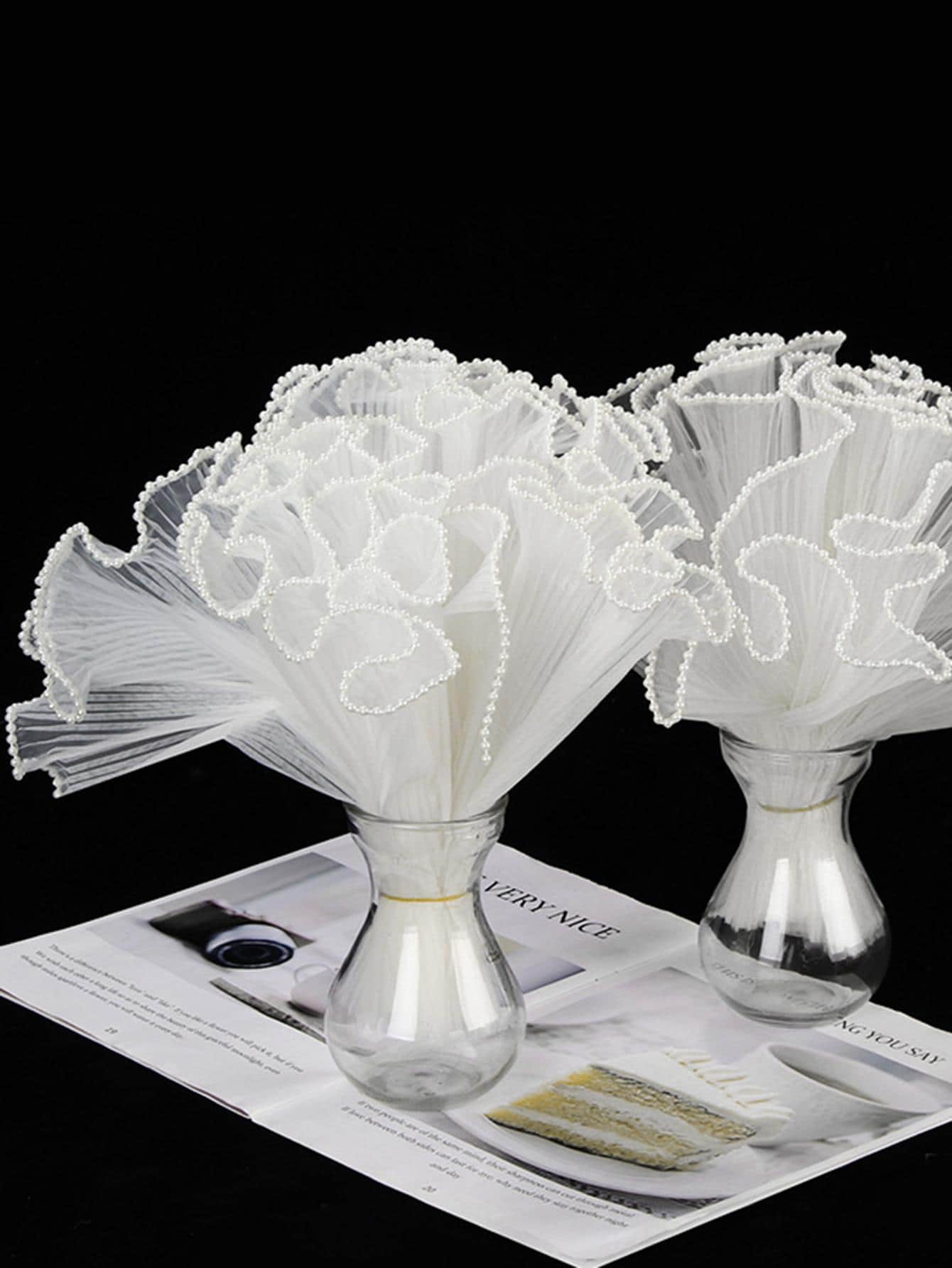 1入組珍珠紗花包裝噴霧紗褶皺情人節聖誕花束烘焙禮品包裝材料 - 白色 - 查看 1