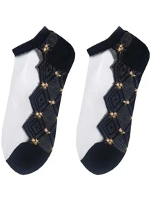 Vớ mắt cá chân in hoa - màu đen - Xem 3