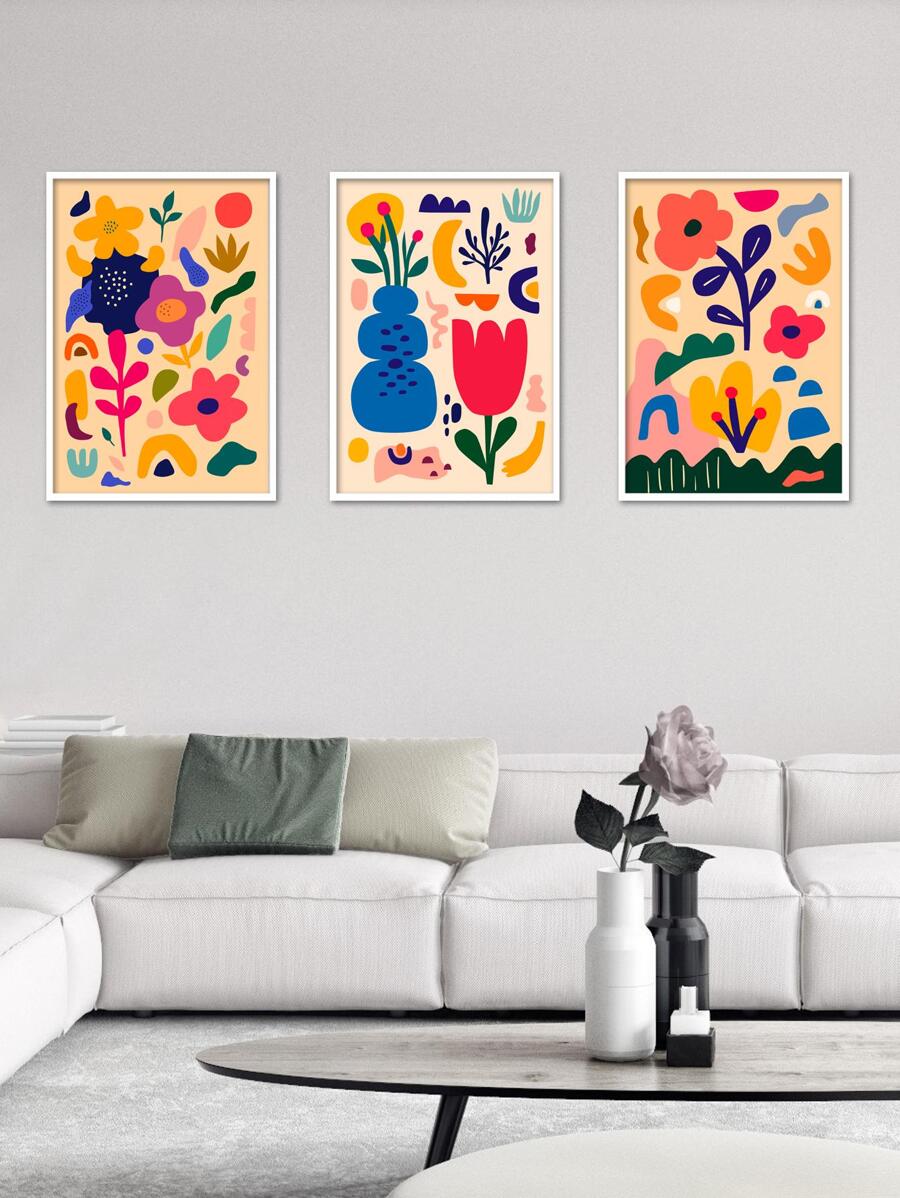 3 Cái/bộ Họa Tiết Hoa Có Khung Tranh Hiện Đại Polyester Treo Tường Tranh Nghệ Thuật Cho Trang Trí Tường Nhà - Nhiều màu - Xem 1