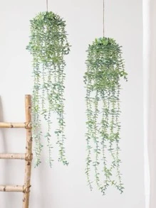 1入組人造葉藤簡易塑料懸掛假植物無花盆用於家居裝飾 - 綠色 - 查看 2