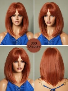 7JHH WIGS Red Orange Short Bob Wigs With Bangs Synthetic Straight Hair Middle Part Bob Ginger Red Wig For Woman Daily Party Cosplay 12 Inch - Orange - View 7