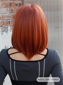 7JHH WIGS Red Orange Short Bob Wigs With Bangs Synthetic Straight Hair Middle Part Bob Ginger Red Wig For Woman Daily Party Cosplay 12 Inch - Orange - View 3