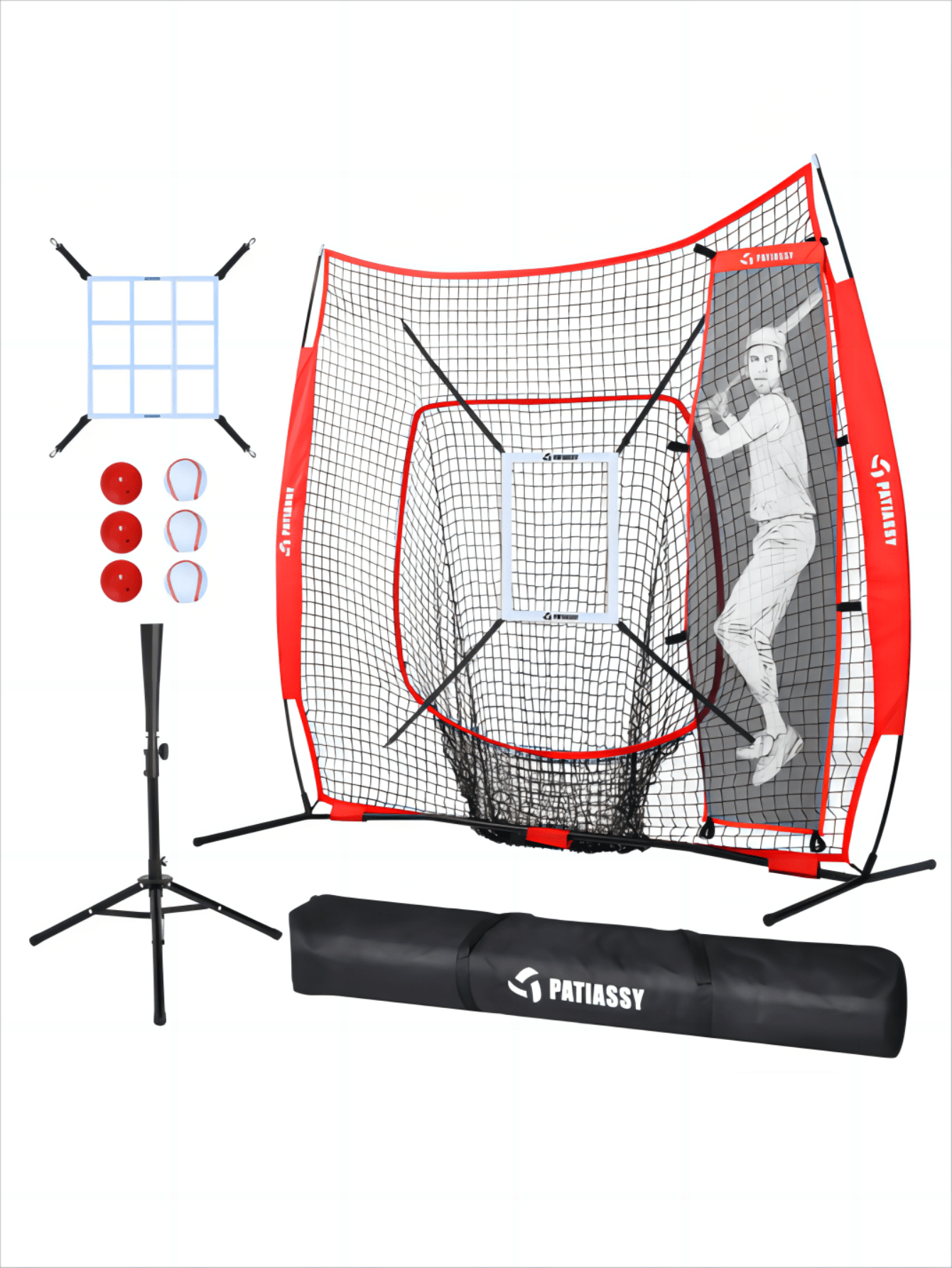 Patiassy 7'x7' Baseball Softball Net for Hitting and Pitching with