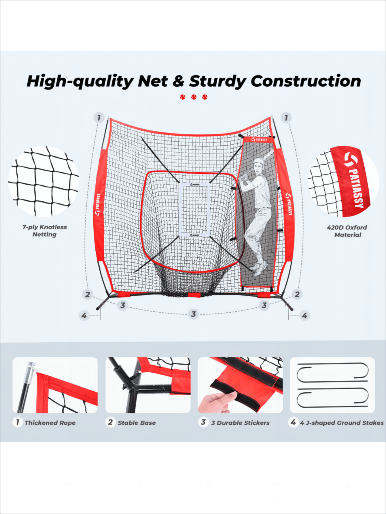 Patiassy 7'x7' Baseball Softball Net for Hitting and Pitching with