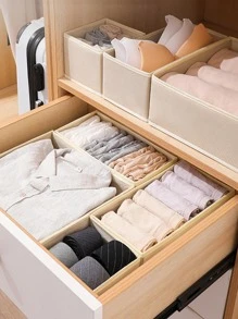 6pcs Foldable Underwear Storage Box, Organizer Bin For Clothes, Toys, Household Items, Suitable For Closet, Dresser, Dorm Room - Beige - View 2