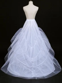 1 件女士网眼装饰优雅衬裙，适合婚礼秋季女士服装 - 白色 - 查看 2