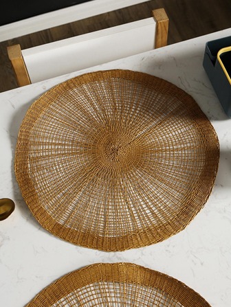 1pc Natural Material Minimalist Style Camel Woven Round Insulation Placemat Creative European American Home Decorative Mat, Suitable For Home, Kitchen, Restaurant, Hotel, Party, Activity, Conference, Meeting, Wedding, Festival, Etc.