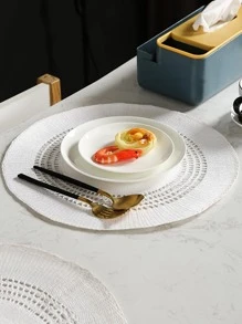 1pc Paper Table Mat, Minimalist Solid Color Hollow Out Placemat For Home - White - View 1