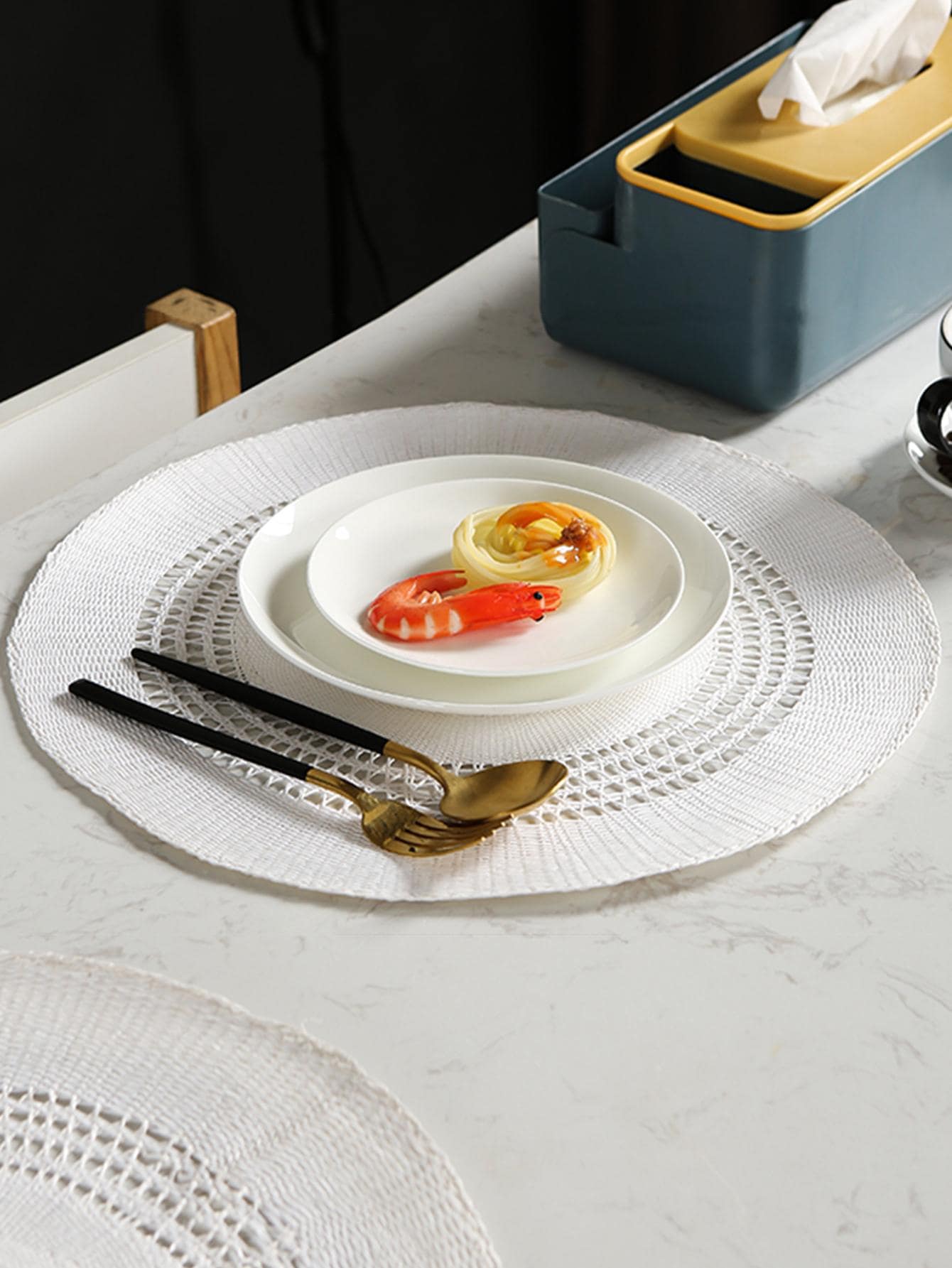 1pc Paper Table Mat, Minimalist Solid Color Hollow Out Placemat For Home - White - View 1