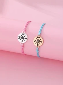 2入組女孩圓規裝飾鋅合金手環日常裝飾 - 彩色 - 查看 1