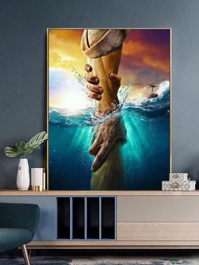 手掌圖案DIY鑽石畫不附帶框架現代水和手掌圖案水鑽繪畫裝飾用品