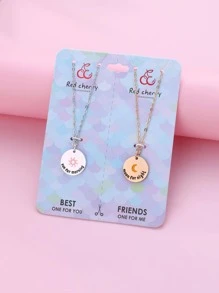 2入組可愛的鋅合金太陽月亮英文字母吊墜項鏈，鈍金和銀色電鍍鐵鍊，適合日常佩戴和珠寶贈品 - 彩色 - 查看 3