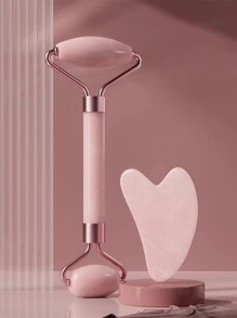 2pcs Facial Massage Roller & Gua Sha Board - Pink - View 1